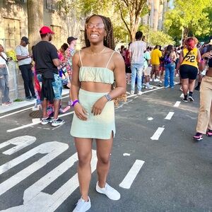 Mint green two-piece set.